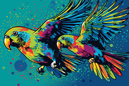 彩色波普艺术的鹦鹉图片