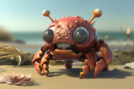 海滩上的3D螃蟹图片