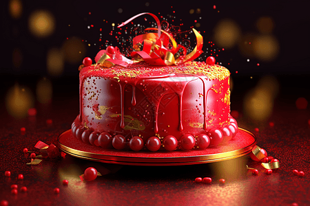红色和金色装饰的蛋糕图片