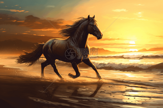 海滩上奔跑的马图片