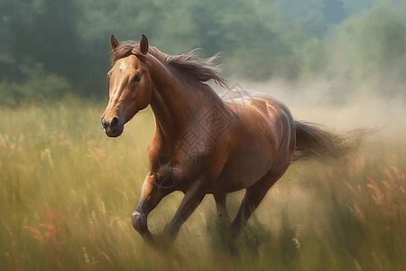 草原奔跑的马插画