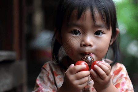 小女孩吃着零食背景图片