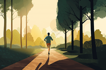 一个在公园里慢跑的人图片