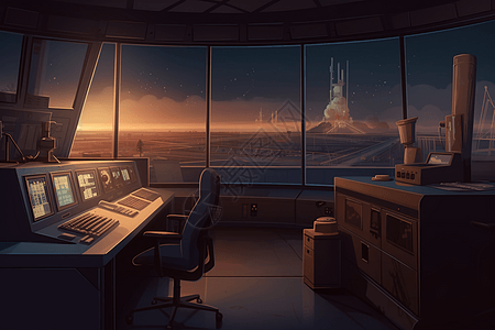 火箭发射控制室的角度卡通插图图片