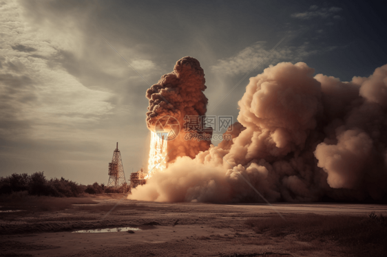 火箭向天空爆炸的特写镜头图片