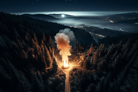 火箭夜间发射场景背景图片