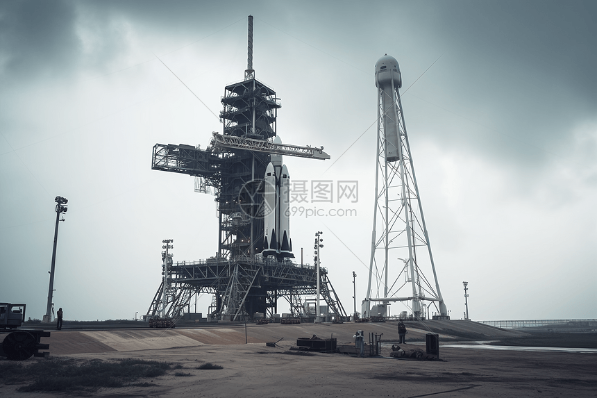 火箭高高站在发射台上图图片