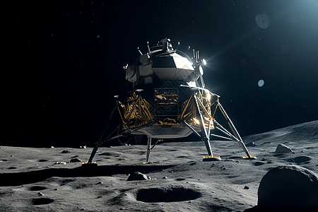 登月舱在太空场景背景图片