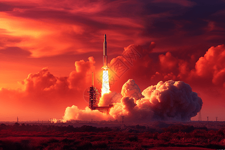 火箭从发射台上升空场景背景图片