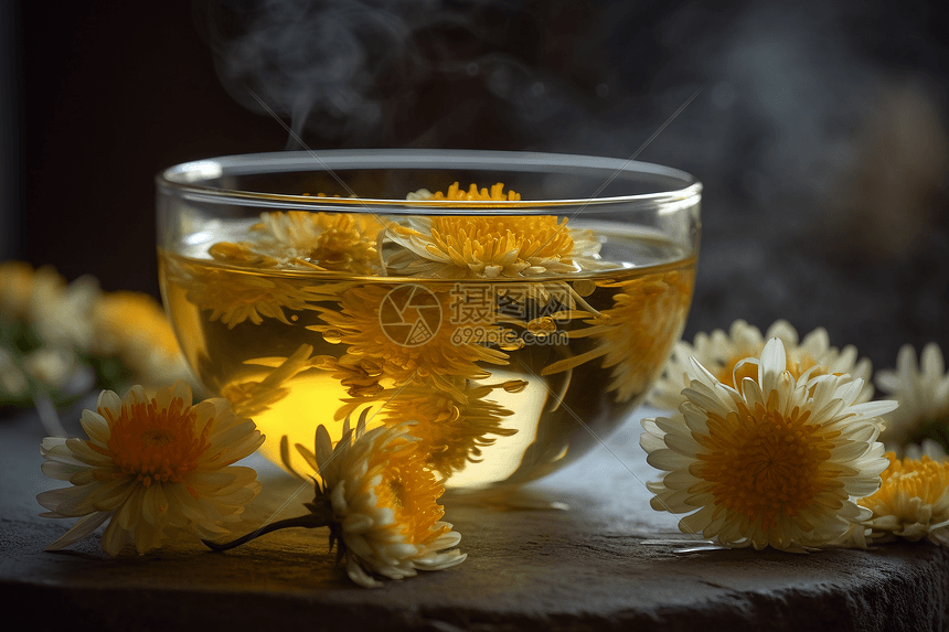 一杯清澈的菊花茶图片