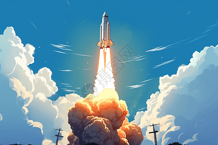 火箭离开发射台卡通插图背景图片