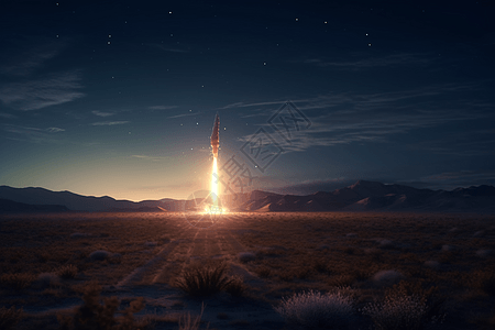 黎明时火箭发射3D渲染图图片