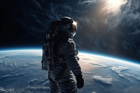 宇航员在太空行走中场景背景图片
