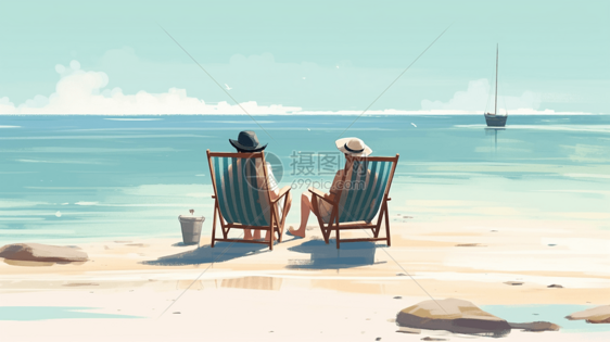夫妇坐在沙滩椅上图片