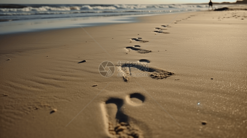 沙滩上的脚印图图片