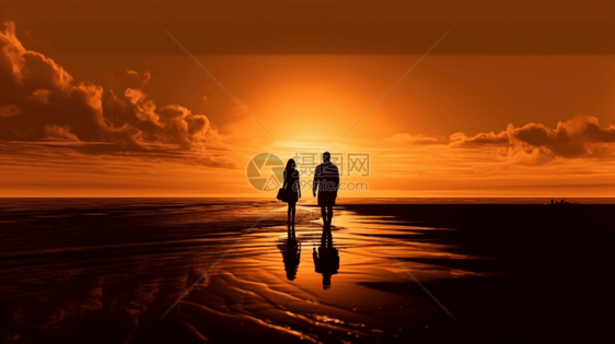 夫妇在海滩散步图片