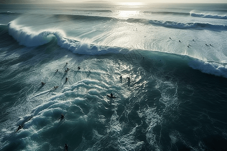 冲浪者在公海中冲浪图片