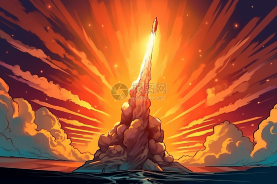 火箭发射卡通3D插图图片