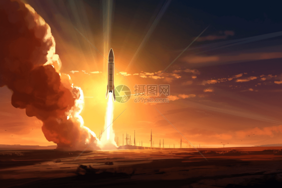 火箭发射3D卡通插图图片