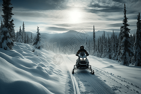 雪地摩托车雪山上滑雪运动设计图片