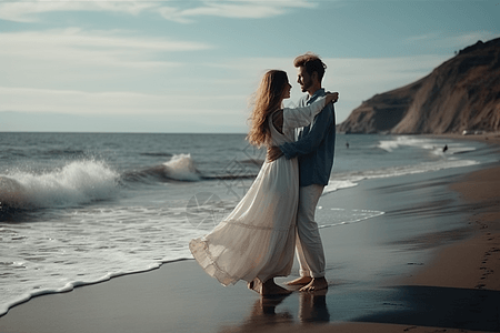 情侣在沙滩跳舞图片
