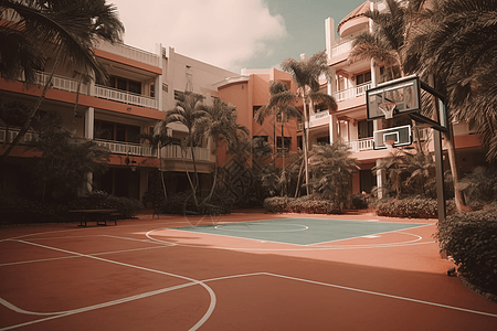 度假村的篮球场图片