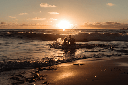 夫妇在海边接吻夕阳图图片