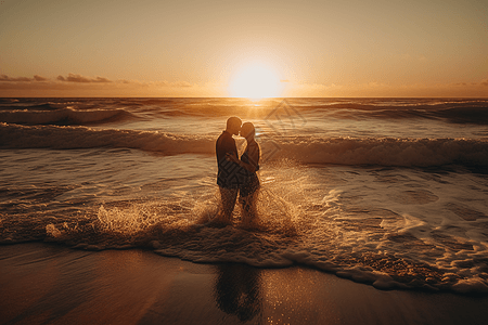 夫妇在海边接吻图图片