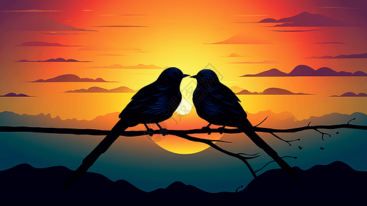 两只小鸟看风景插图背景图片