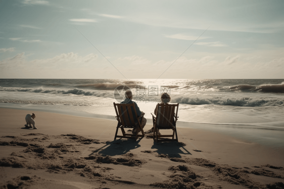 情侣坐在沙滩椅上图图片