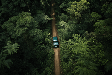 丛林里汽车驶过图片