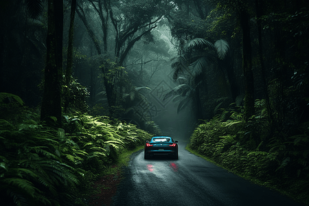 雨林小路的豪华汽车图片