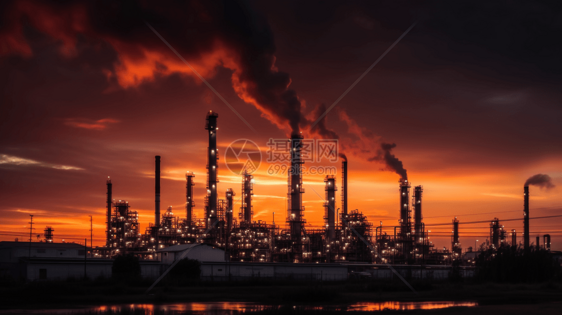 日落时的炼油厂图片