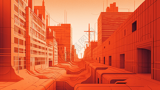 一个城市街区的地下视图，突出了建筑物供暖系统利用的地热能-以光滑的方式呈现，现代风格，强调地球自然热量的鲜艳橙色和红色色调。插图图片