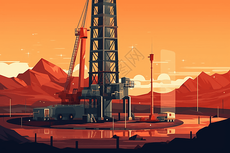 岩石平台工业钻井机插画