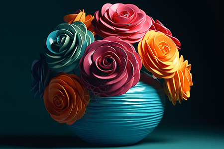 多彩玫瑰花瓶的渲染图图片