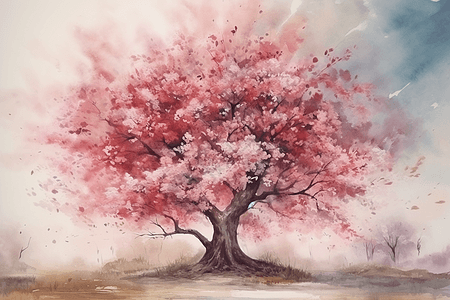 樱花树平面插画图片