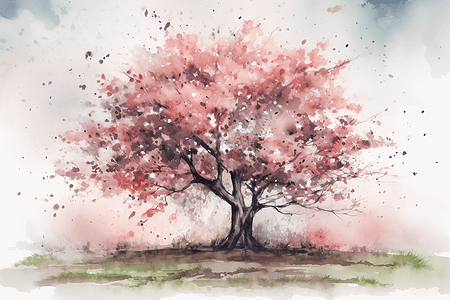 樱花树的水彩插画图片