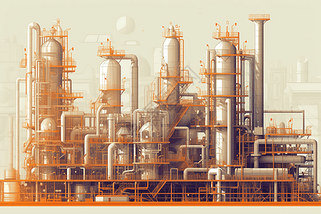 机械化工厂石油化工厂区插画