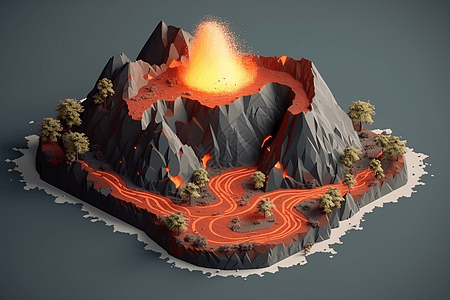 火山爆发3D粘土景观图片