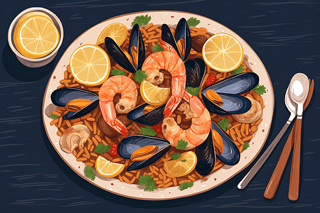 海鲜饭平面插图图片