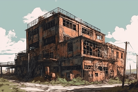 生锈的废弃工厂大楼图片
