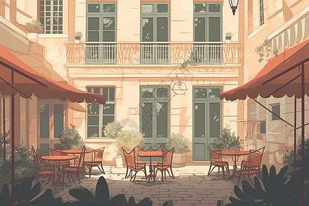 咖啡馆露台效果图背景图片