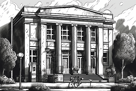 美术馆建筑的黑白插图图片