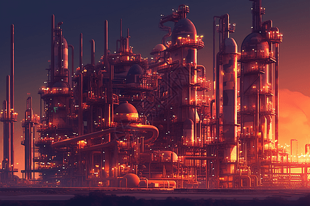 炼油厂的夜间景象图片
