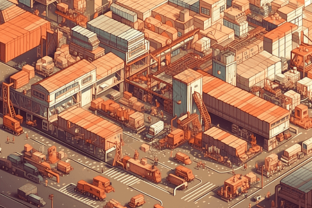 机械,键盘有车辆的工业园区插画