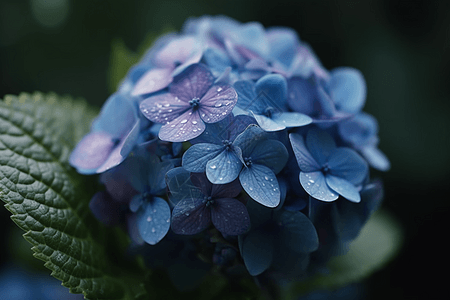 一个盛开的蓝色绣球花图片