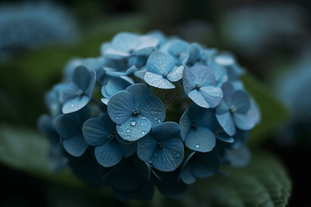 水滴摄影蓝色绣球花背景