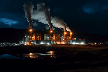 夜晚的工业工厂图片