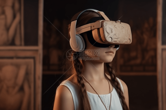 女孩子使用VR眼镜图片